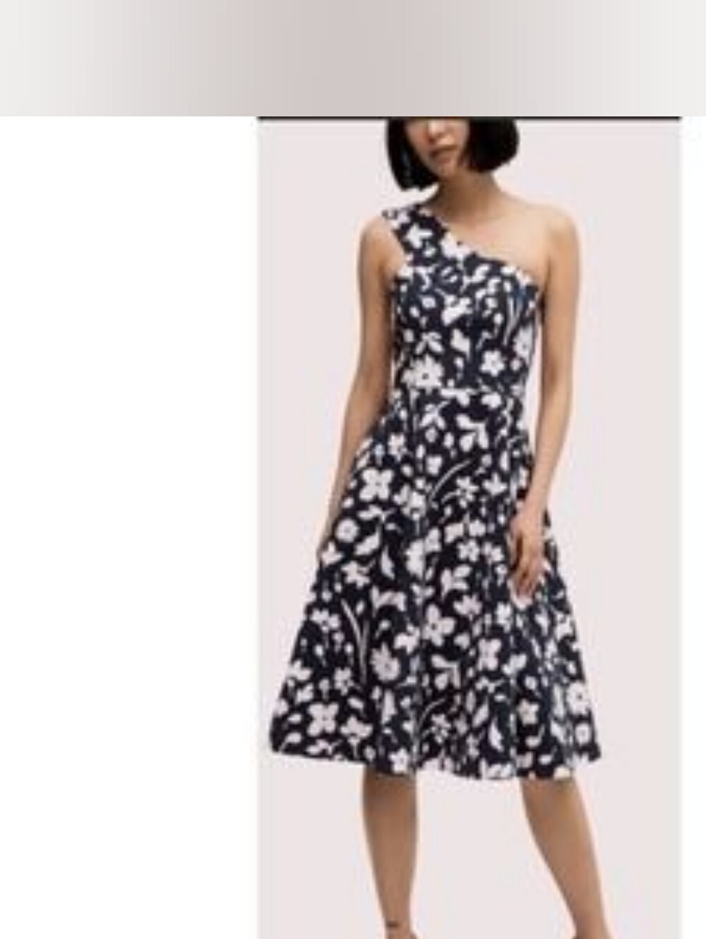 Kate Spade One-Shoulder Black & White Floral Midi Dress SZ 10 New No Tags